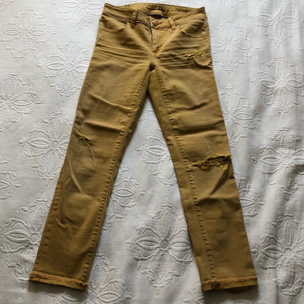 American Eagle mustard yellow crop jeggings